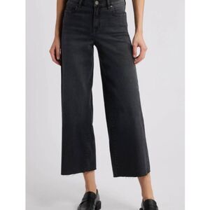 Hidden Jeans Black Cropped Flare Distressed Button Fly High Rise Jeans